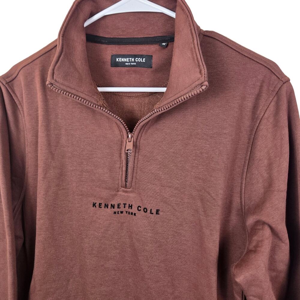 Kenneth Cole Quarter-Zip Pullover Sweatshirt Men's M Brown Fleece Pockets DESIGN